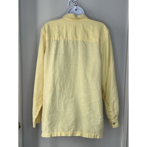 Sigrid Olsen Womens 100% Linen Button Up Shirt L Yellow Lagenlook Collared Tunic - Picture 3 of 16